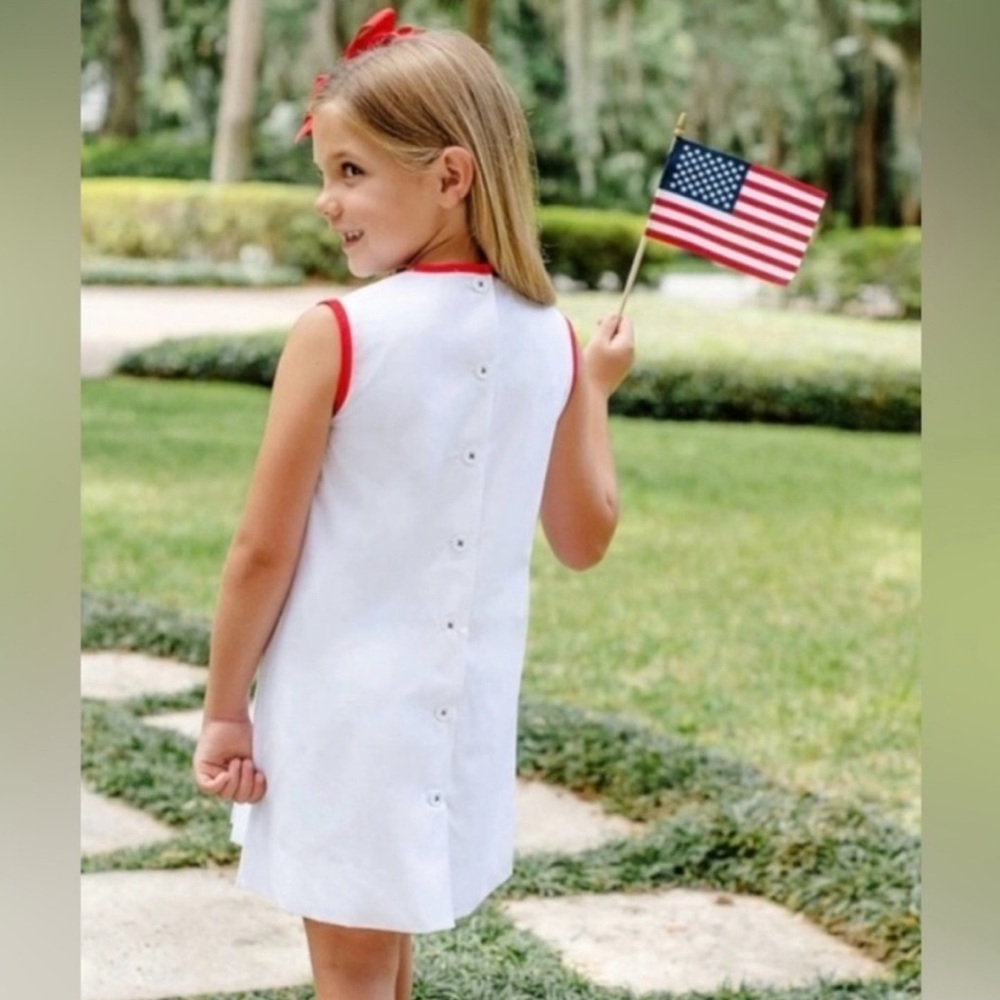 Beaufort Bonnet Mary Francis Frock White Red Trim, and Blue Star Size 4T USA - Picture 4 of 7